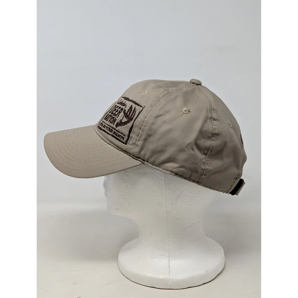 Cabelas Deer Nation Hat Mens Tan Adjustable Hunting Baseball Cap Logo Patch